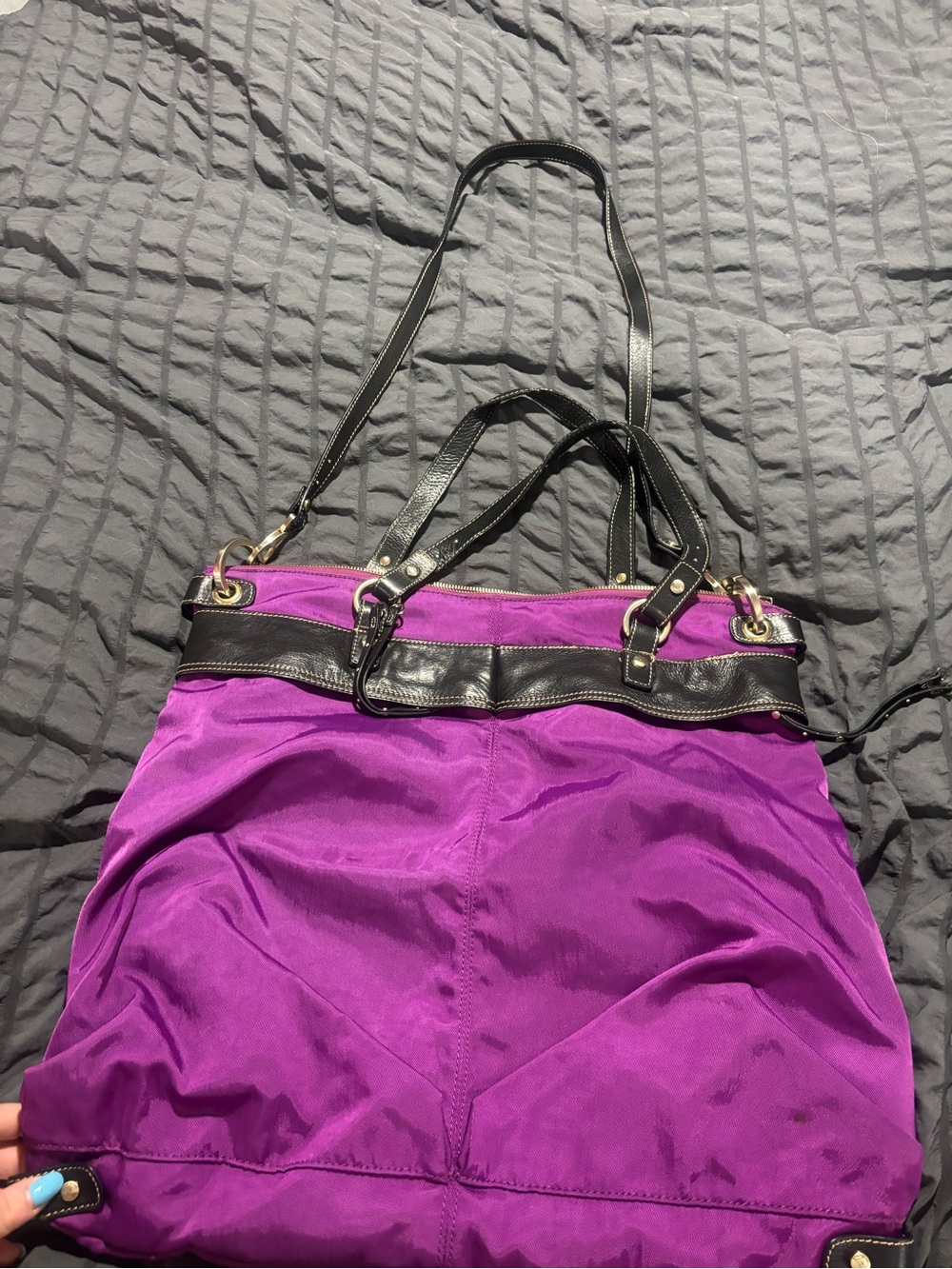 Vibrant Purple Shoulder Tote with Black Trim